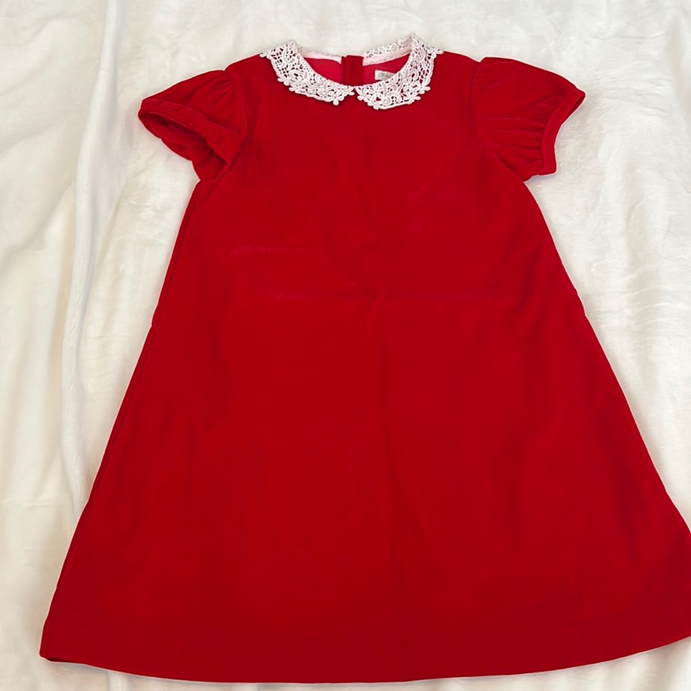 Girls Res Velvet Dress with lace collar
